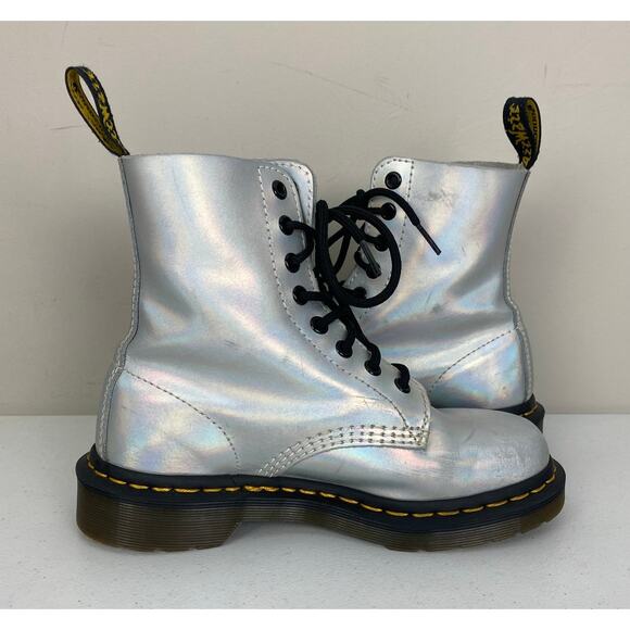 Women Dr. Martens Pascal RS 7.5" metallic iridescent combat boots shoes, 6 - Picture 3 of 7
